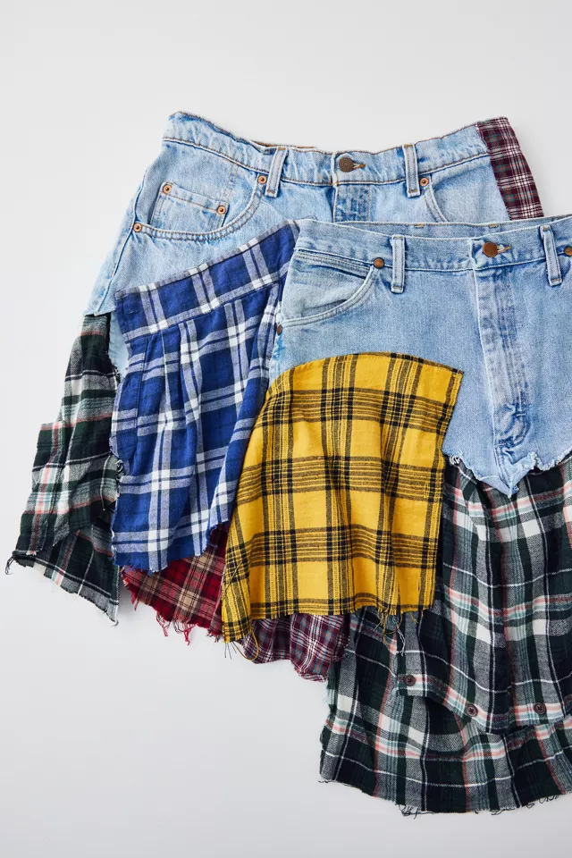ReMADE By UO Spliced Flannel Denim Mini Skirt