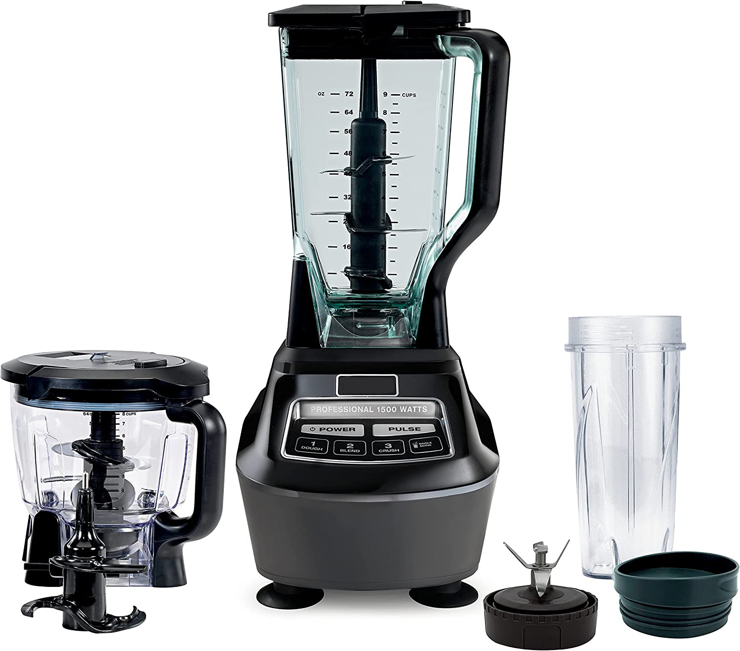72 oz. Pitcher, 8-Cup Food Processor, 16 oz. Single Serve Cup, 1500-Watt, Black