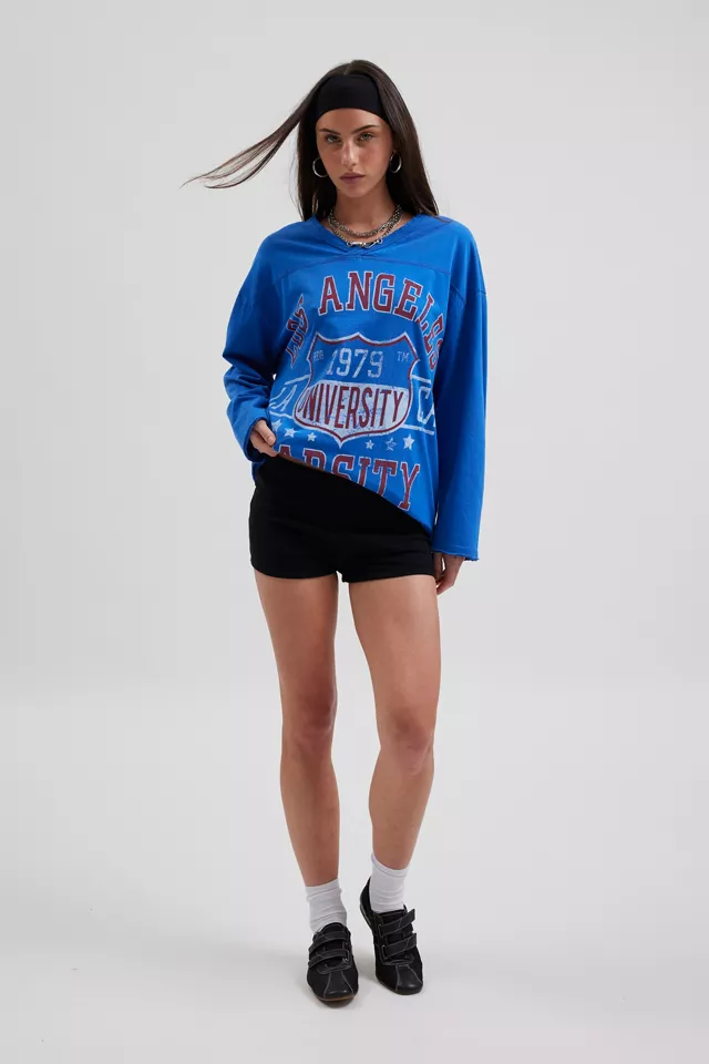 Varsity Vintage Graphic V-Neck Long Sleeve Tee
