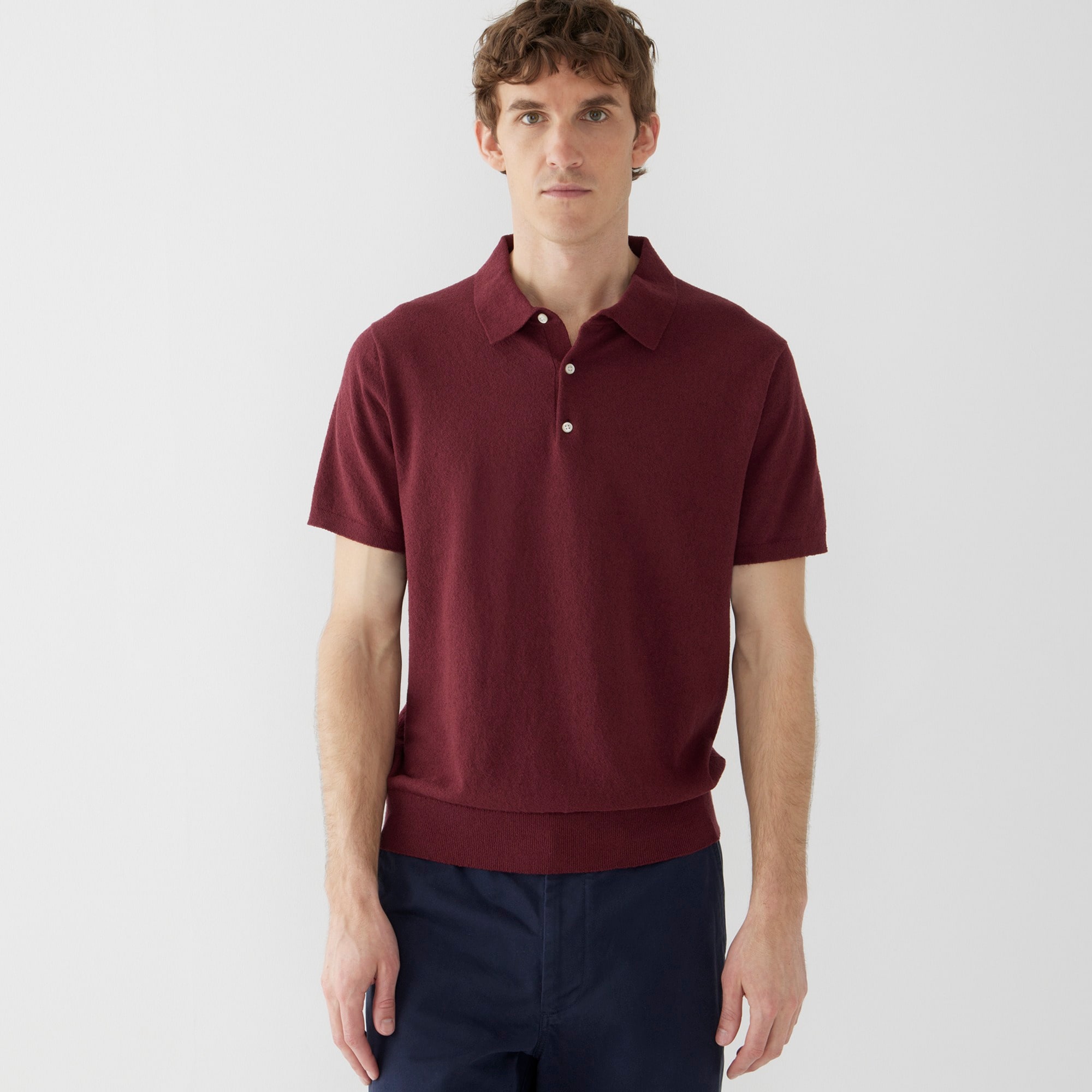 Organic cotton-blend boucl&eacute; short-sleeve sweater-polo