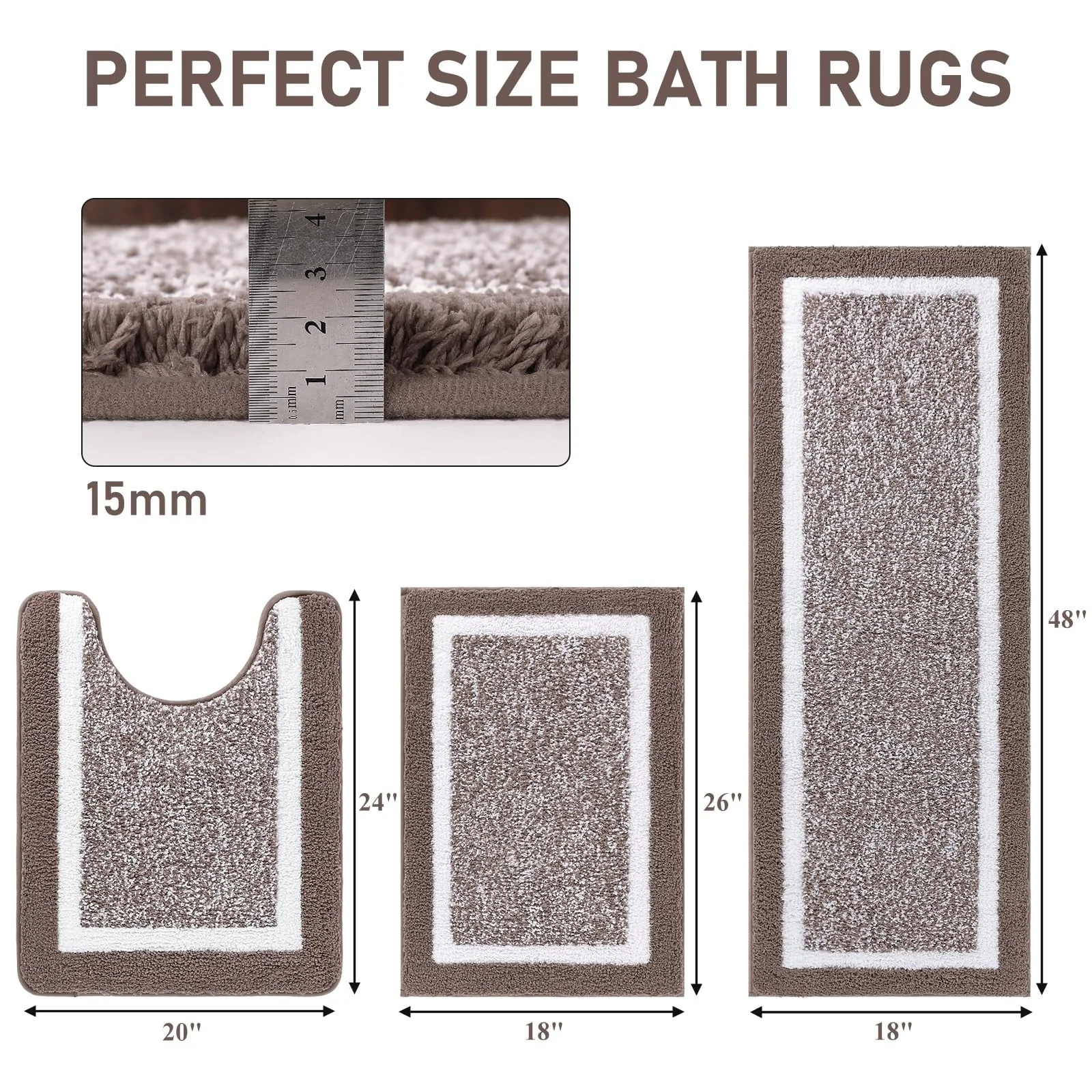 3 Piece Bath Mat Set Bathroom Rugs,Non Slip Plush Bathroom Mats,Absorbent Shaggy Bathroom Rug Set with U-Shaped Contour Toilet