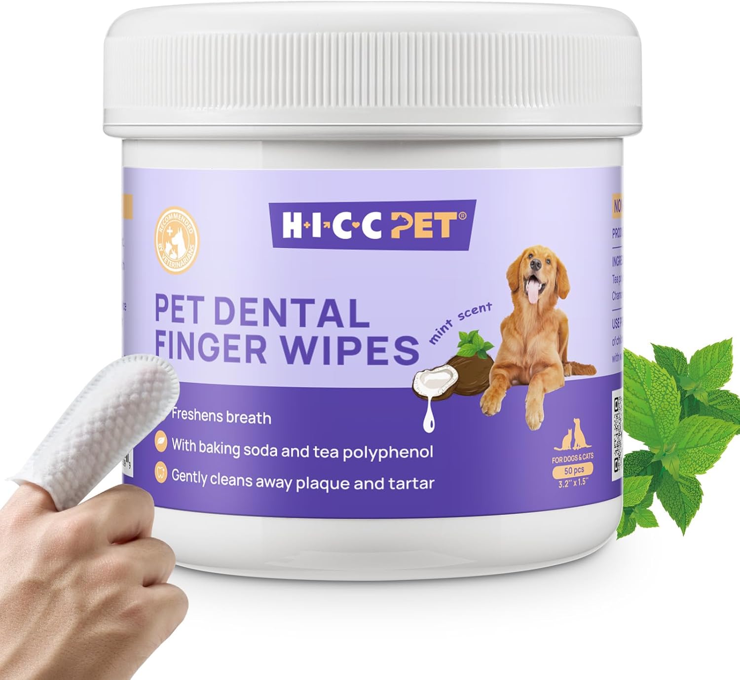 HICC Pet Teeth Cleaning Wipes for Dogs & Cats, Vet-Recommended Remove Bad Breath & Plaque & Tartar Buildup, Dog Tooth Brushing Kit, Dog Breath Freshener, Dogs Toothbrush & Toothpaste Alternatives