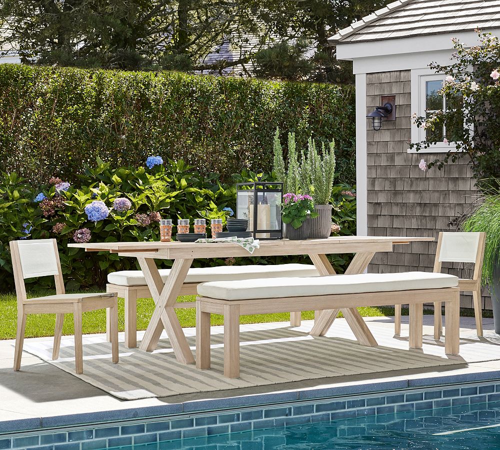 Indio Eucalyptus X-Base Extending Outdoor Dining Table (77"-102")