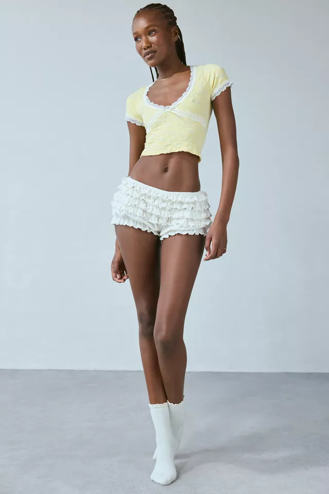 Out From Under Bella Seamless Knit Lace Trim Scoop Neck Crop Tee