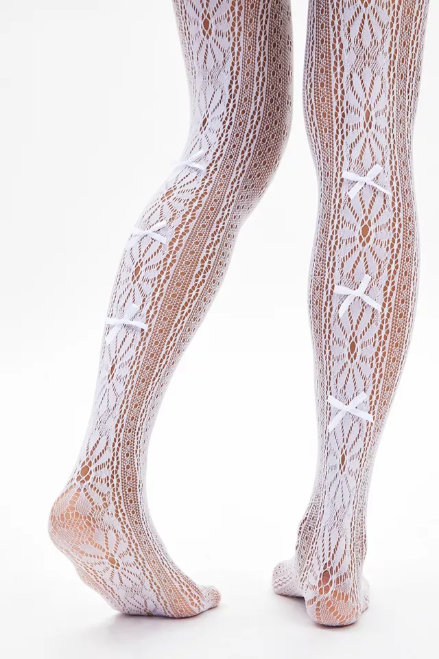 Bow-Trimmed Cutout Pointelle Tights