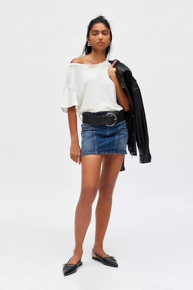 BDG Tatiana Moto Denim Low Rise Micro Mini Skirt