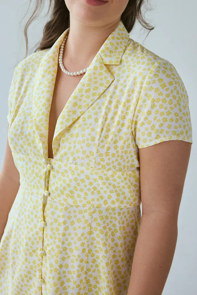 Glamorous Yellow Ditsy Floral Shirt Mini Dress
