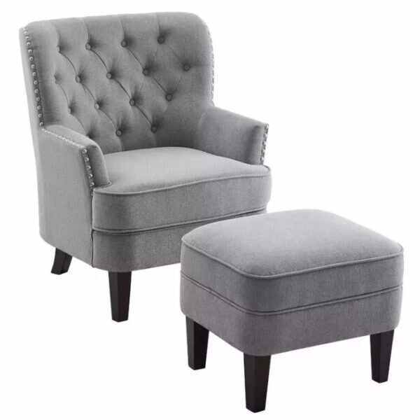 Elroy 32” Wide Tufted Wingback Chair and Ottoman