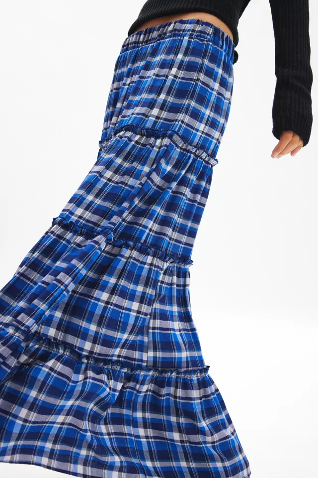 ReMADE By UO Remnants Plaid Tiered Maxi Skirt