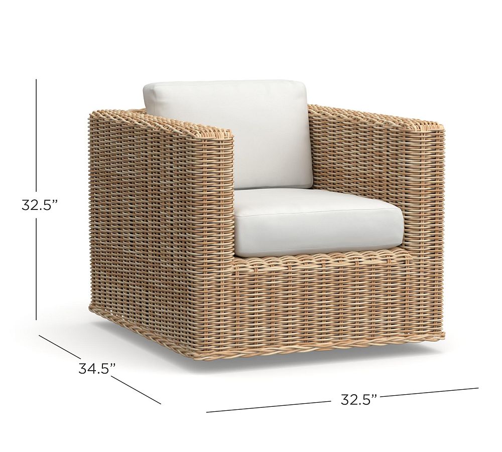Huntington Wicker Square Arm Swivel Outdoor Lounge Chair