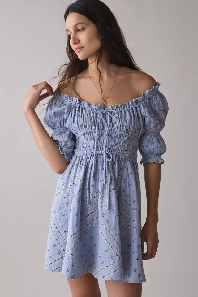 Kimchi Blue Sofia Smocked Tie-Front Bow Mini Dress