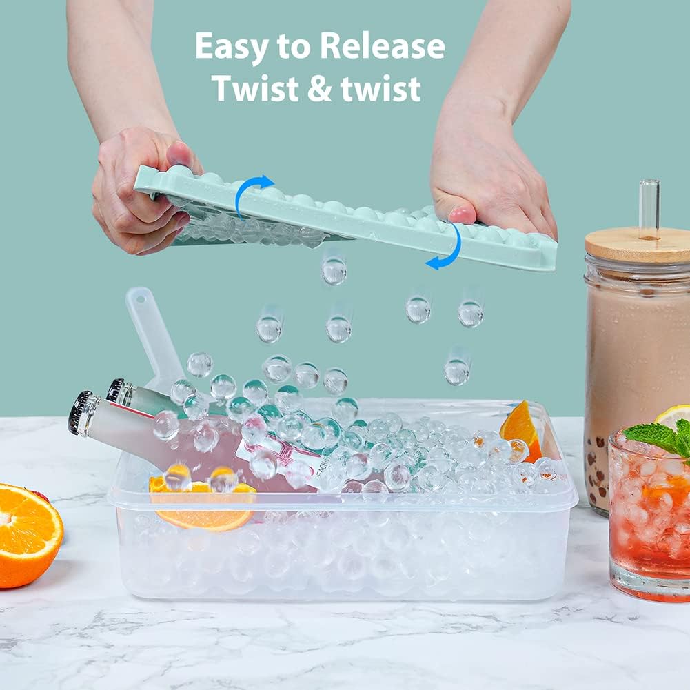 Combler Mini Ice Cube Tray with Lid and Bin, Ice Trays for Freezer 3 Pack, Upgraded 123X3 Pcs Small Round Ice Cube Trays Easy Release, Mini Ice Maker, Crushed Ice Tray for Chilling Coffee Drinks, Bule