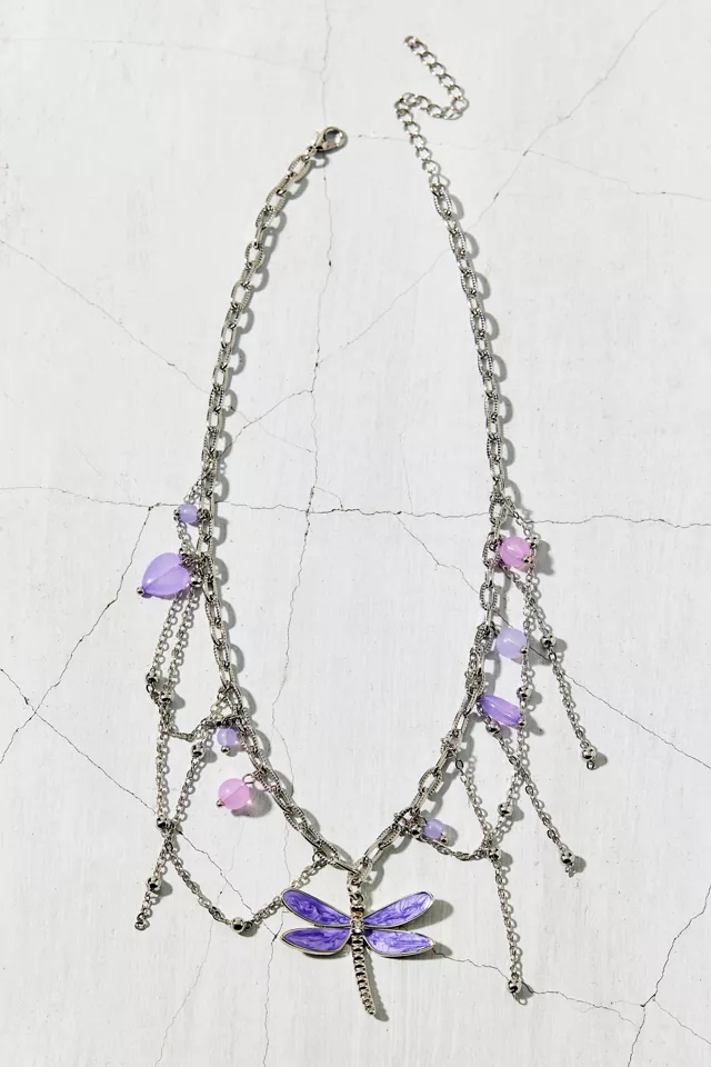 Dragonfly Stone Layered Chain Necklace