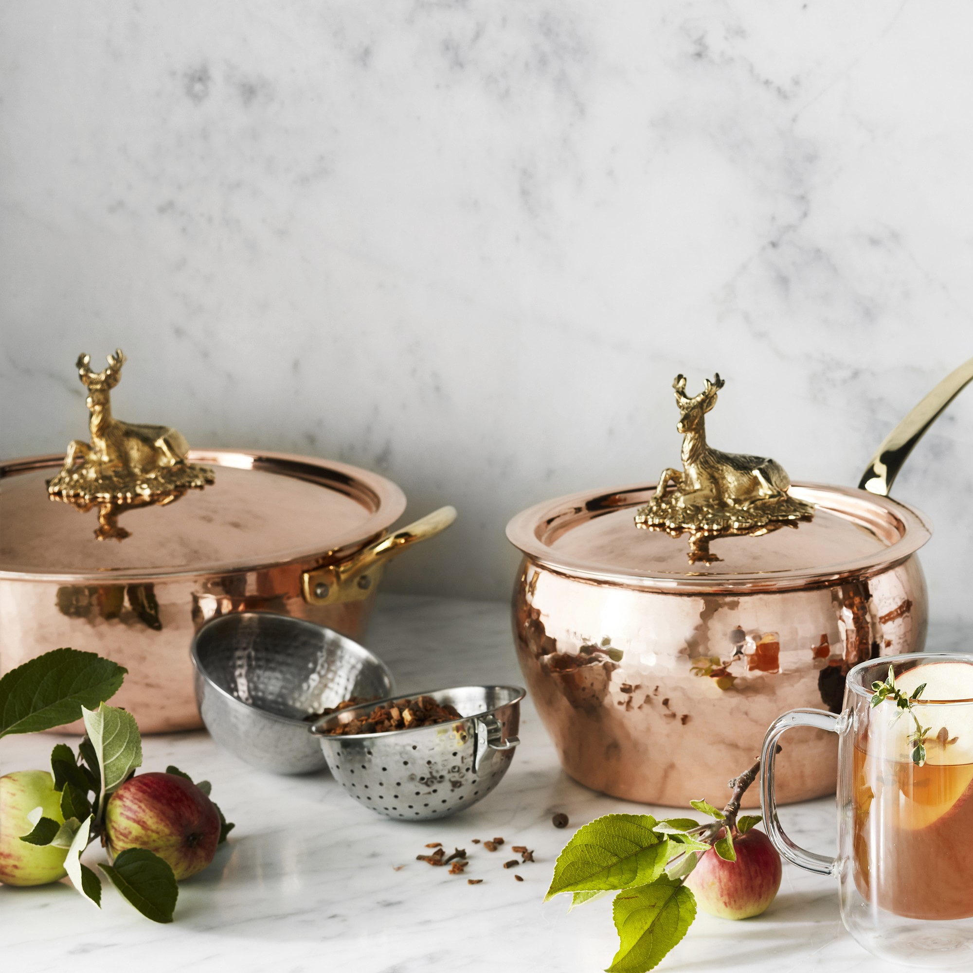 Ruffoni Historia Hammered Copper Sauce Pan with Stag Knob, 3-Qt.