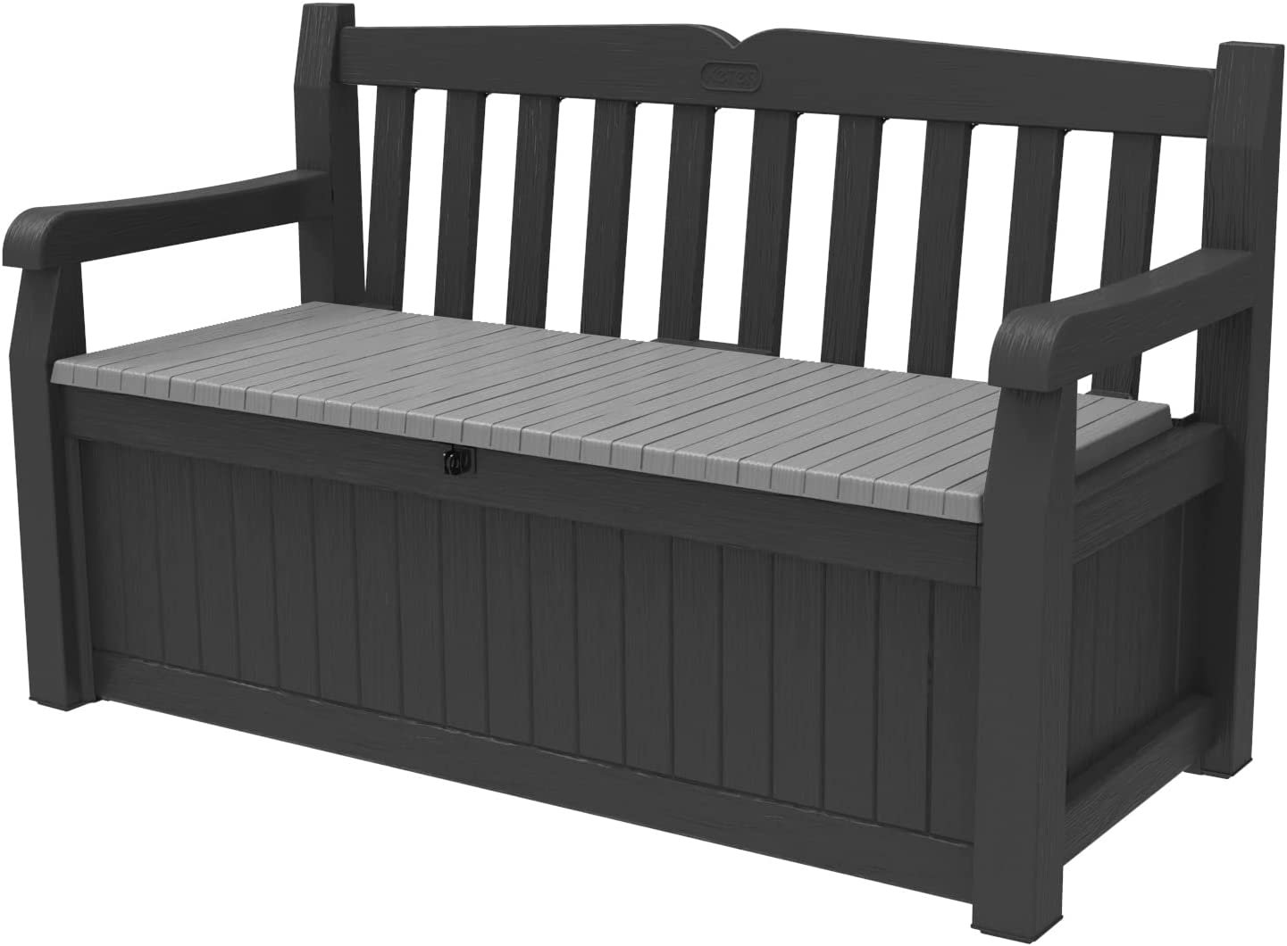Keter Solana 70 Gallon Storage Bench Deck Box for Patio Furniture, Front Porch Decor and Outdoor Seating 窶・Perfect to Store Garden Tools and Pool Toys,Brown/Brown