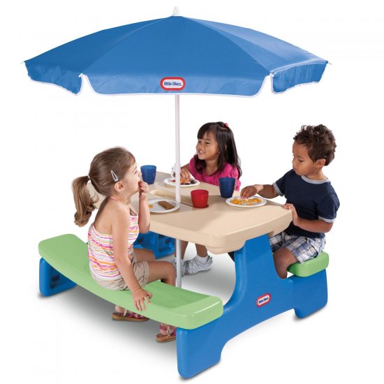 Easy Store&trade; Picnic Table with Umbrella - Blue\Green