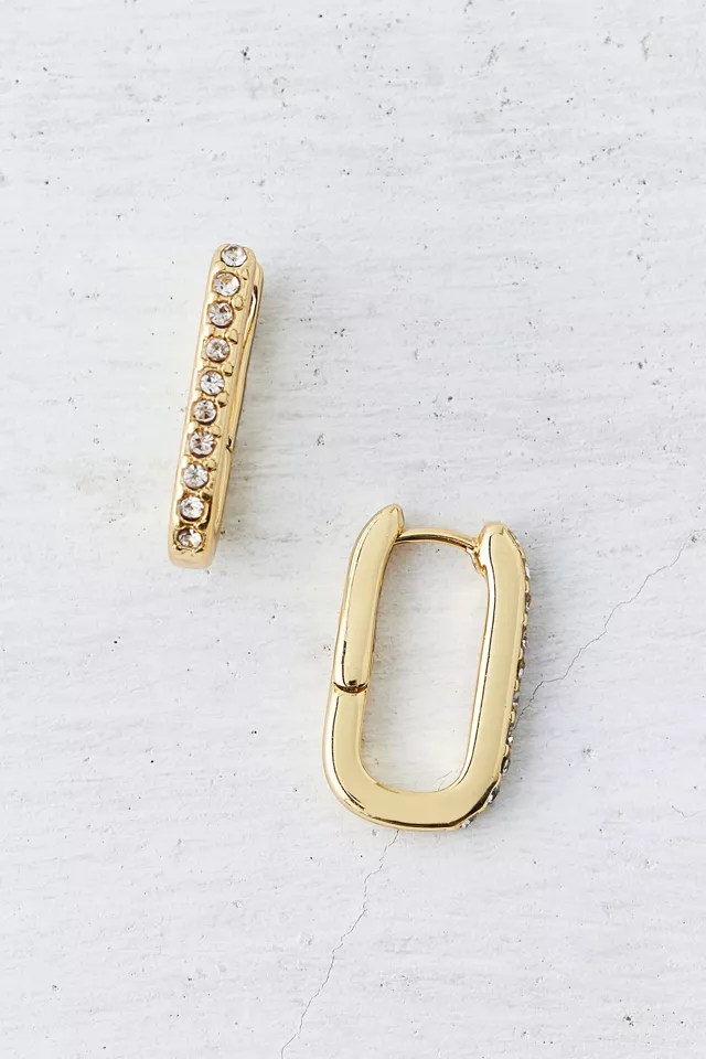 14k Gold Plated Rhinestone Oblong Hoop Earring