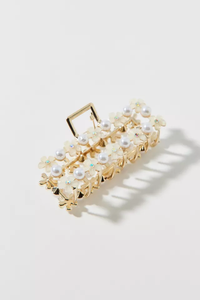 Rectangle Pearl Floral Claw Clip