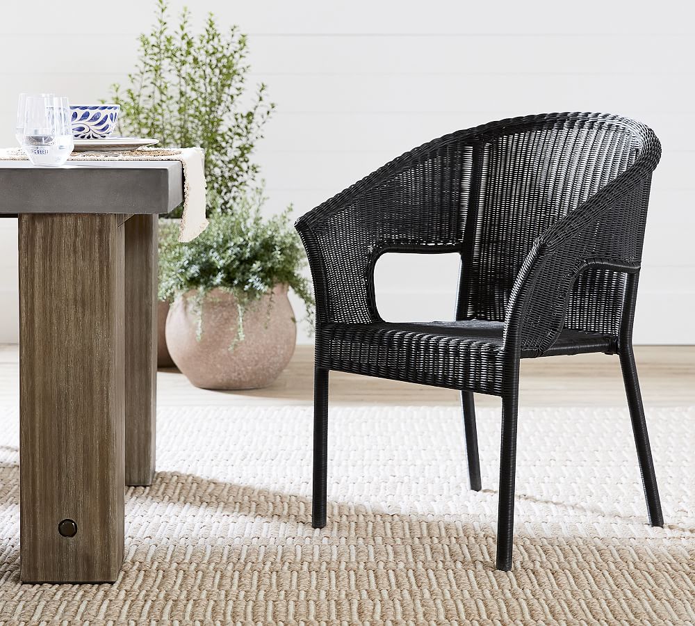 Palmetto Wicker Stackable Outdoor Dining Armchair, Black
