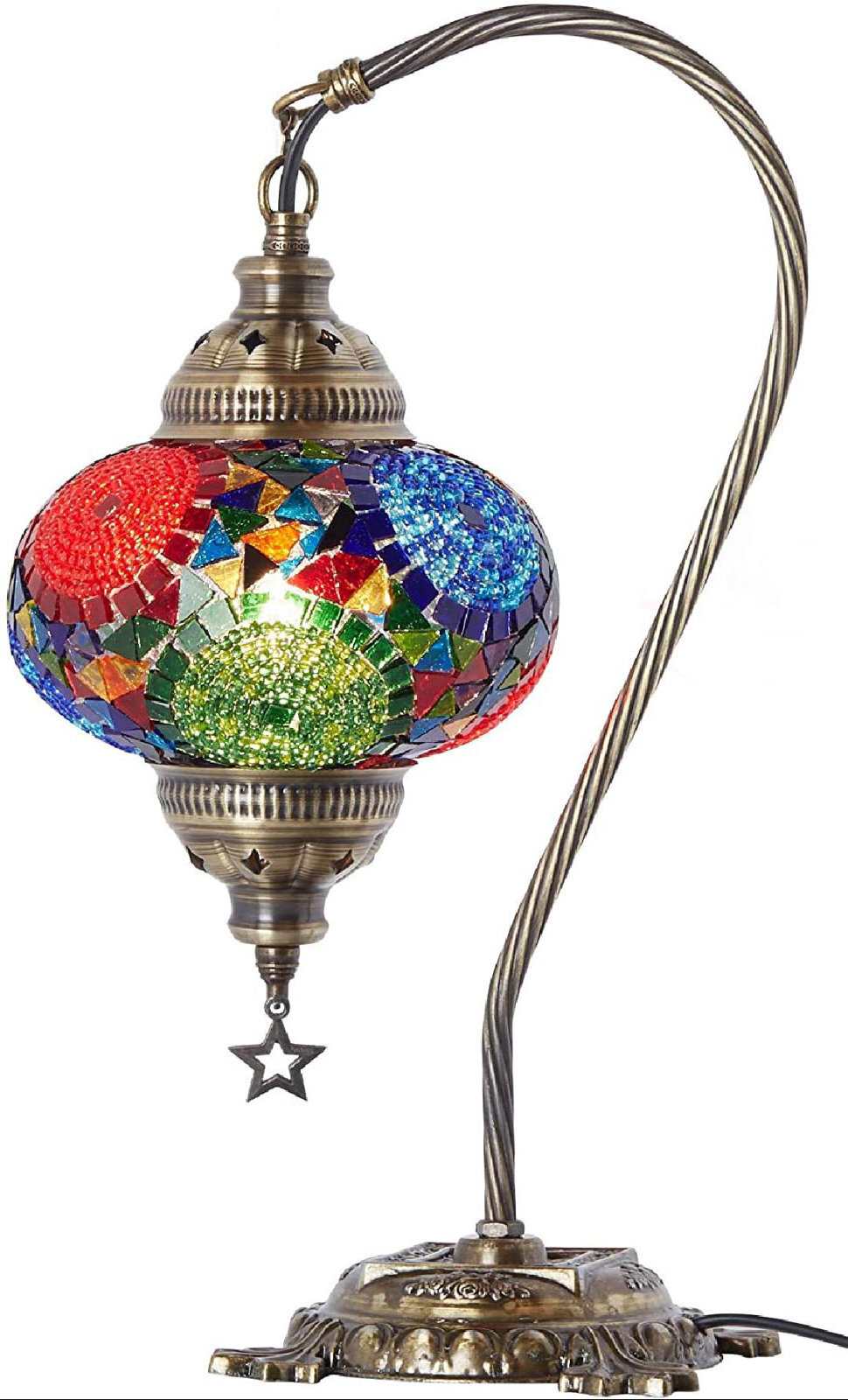 Turkish Moroccan Mosaic Table Lamp With US Plug & Socket, Swan Neck Handmade Desk Bedside Table Night Lamp Decorative  Lamp Light, Antique