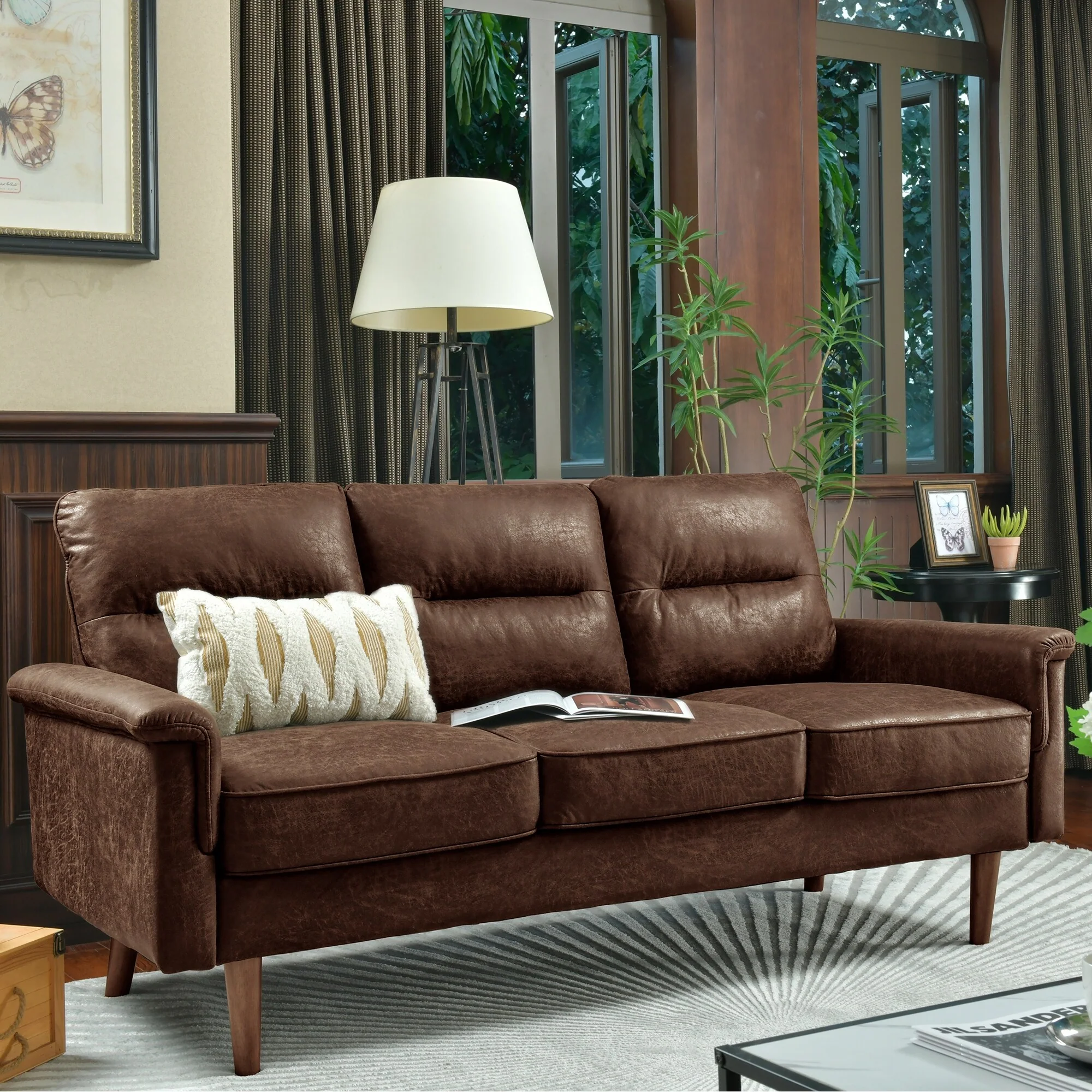 OVIOS Fluffy Cushion Wood Leg Indoor Sofa