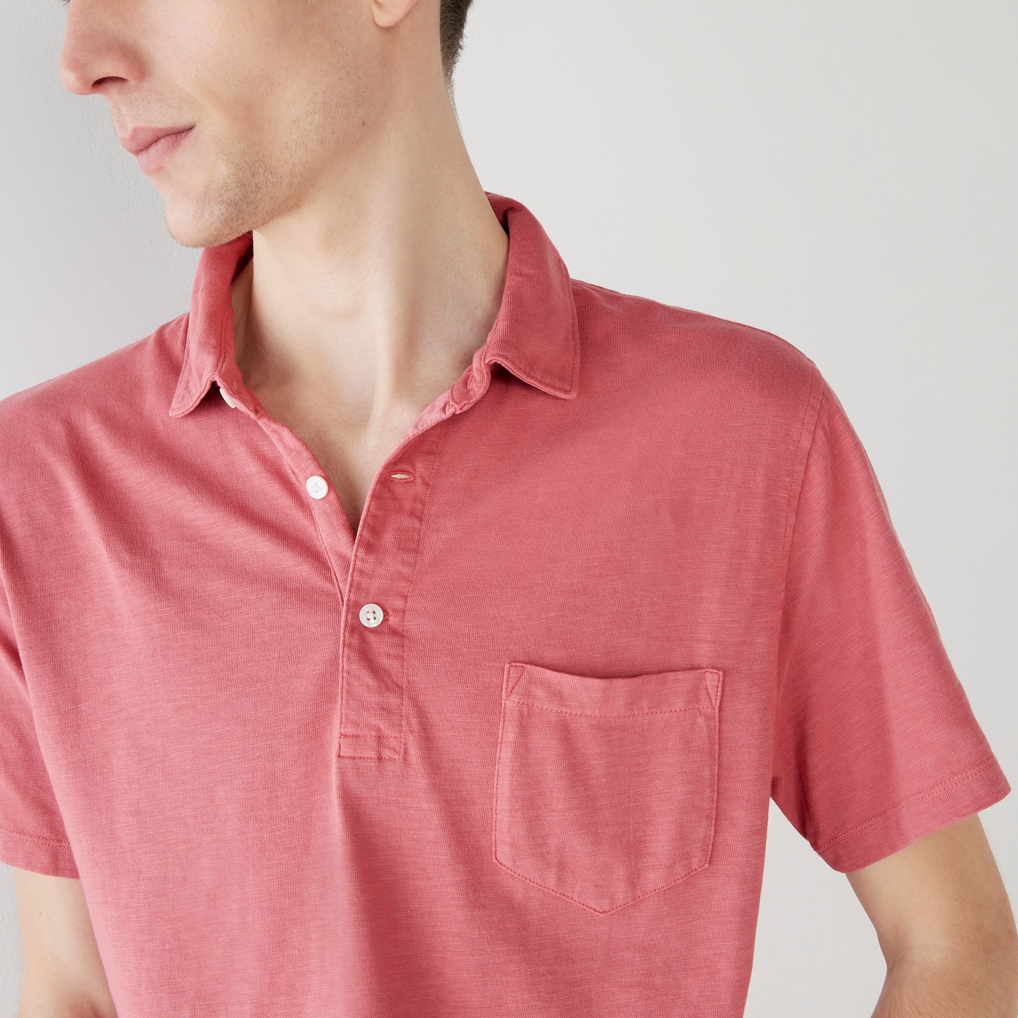 Garment-dyed slub cotton pocket polo shirt