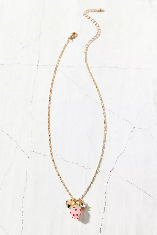 Strawberry & Heart Charm Necklace