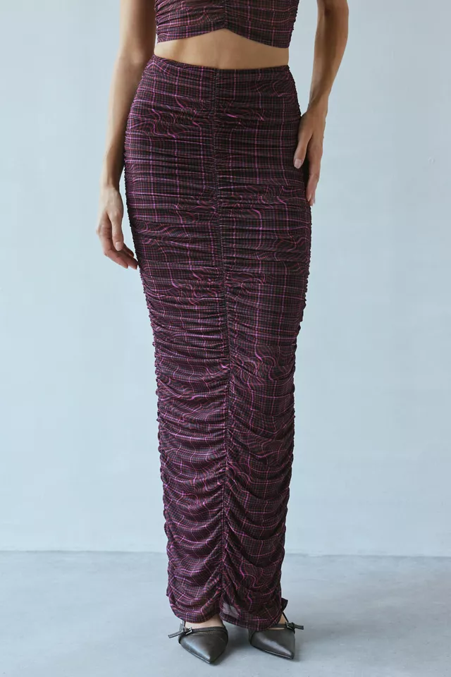 AFRM Josie Ruched Mesh Maxi Skirt