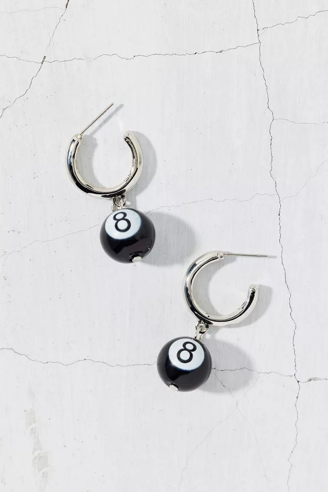 8 Ball Charm Chunky Hoop Earring