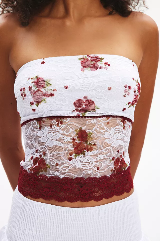 ReMADE By UO Remnants Floral Lace Tube Top