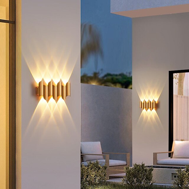 Led Outdoors Wall Lamp Waterproof IP65 3W Up/Down Lighting  5/7 Head Indoor Double-Head Curved Waterproof IP65 Wall Lamp Modern Bedroom Lamp Warm White Light 110-240V
