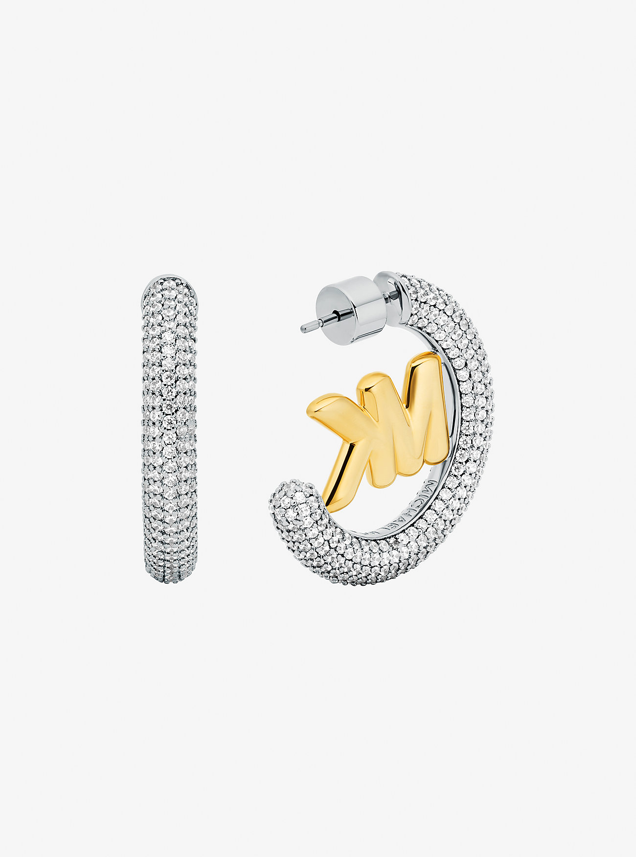 Large Pavé Logo Charm Two-Tone Hoop Earrings