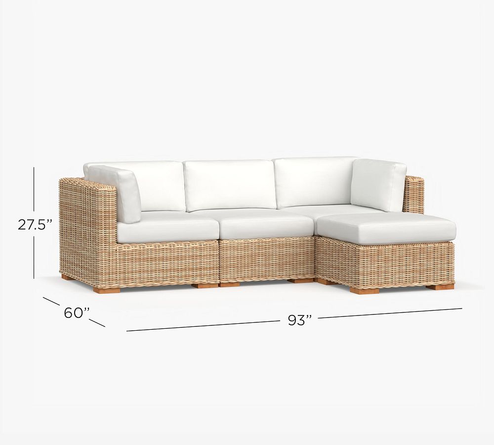 Huntington Wicker Square-Arm 4-Piece Outdoor Sectional (93")