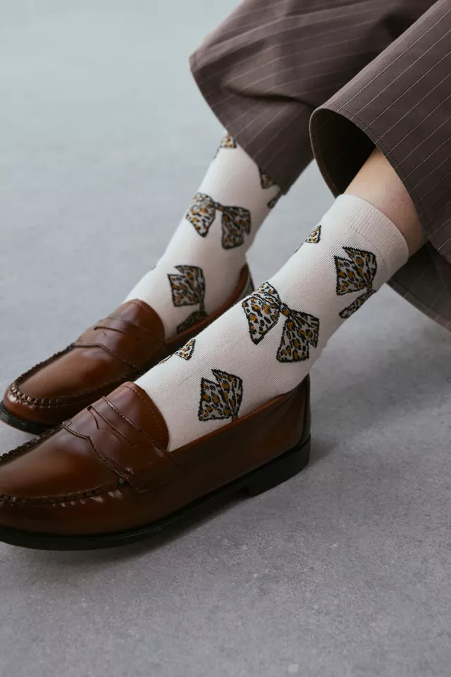 Animal Print Leopard Bow Crew Sock