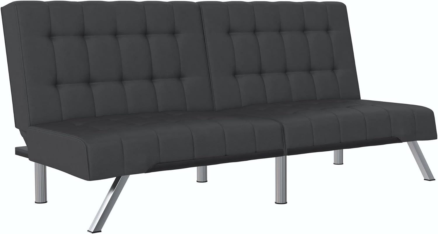 DHP Emily Futon With Chrome Legs, Black Faux Leather