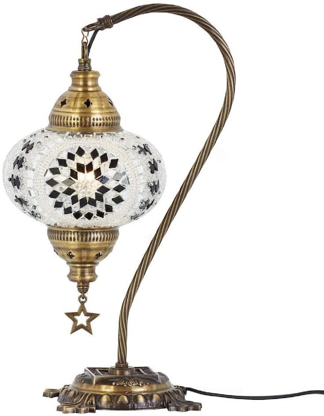 Turkish Moroccan Mosaic Table Lamp With US Plug & Socket, Swan Neck Handmade Desk Bedside Table Night Lamp Decorative  Lamp Light, Antique