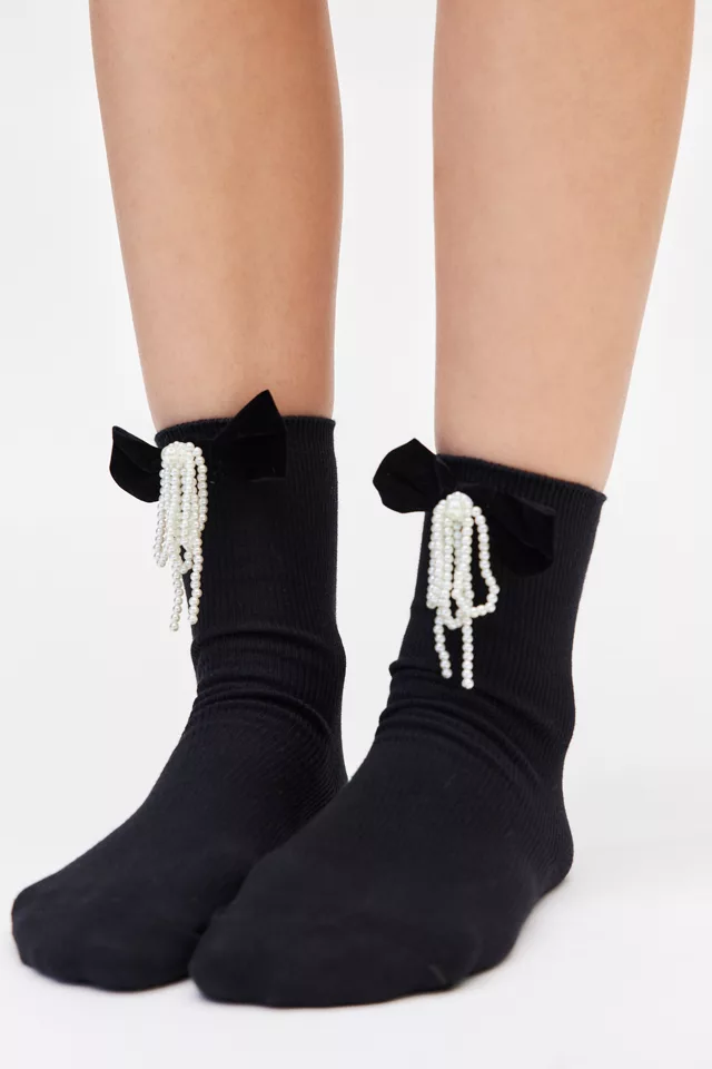 Velvet & Pearl Bow Sock
