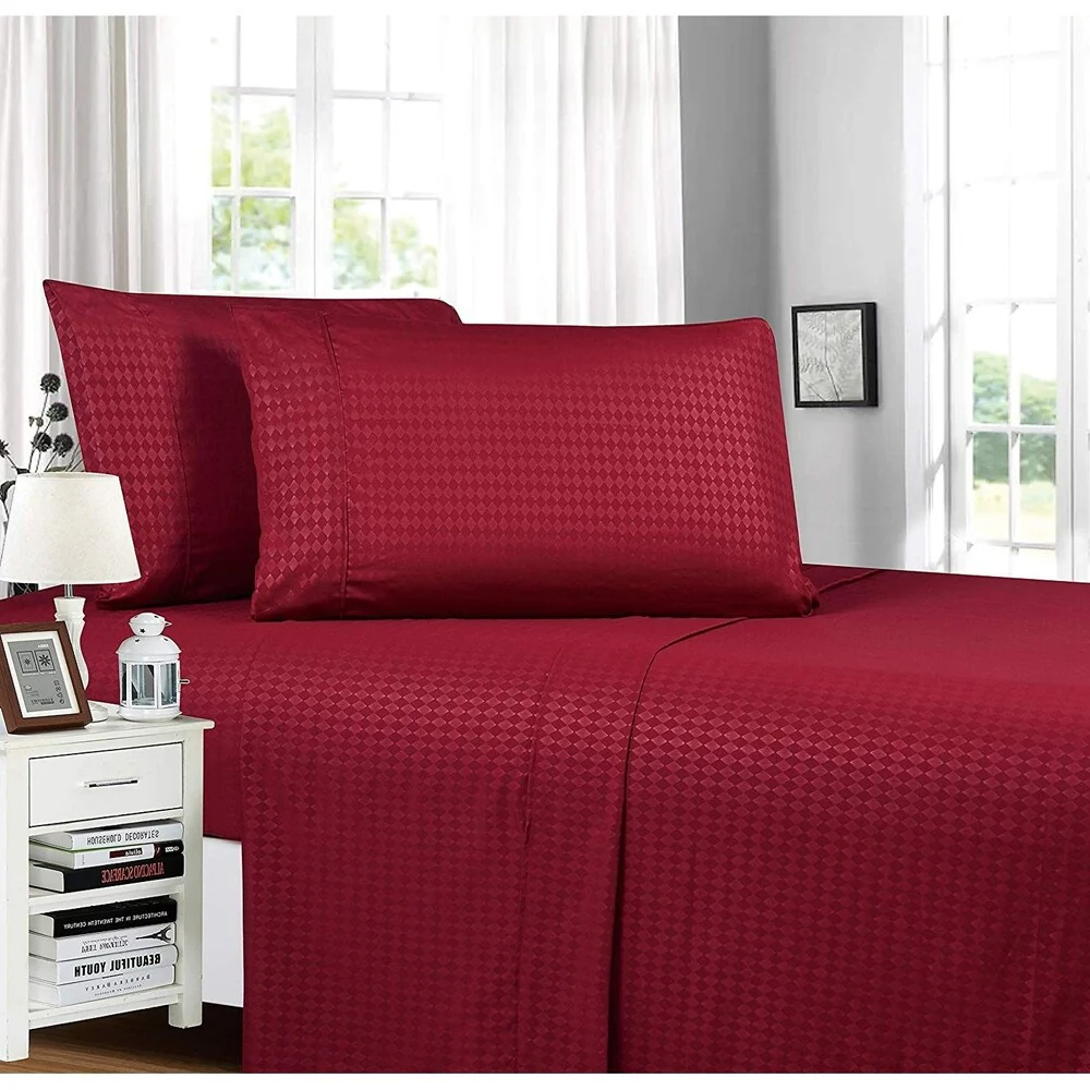 Elegant Comfort Diamond Embossed 4-Piece Bed Sheet & Pillowcase Set