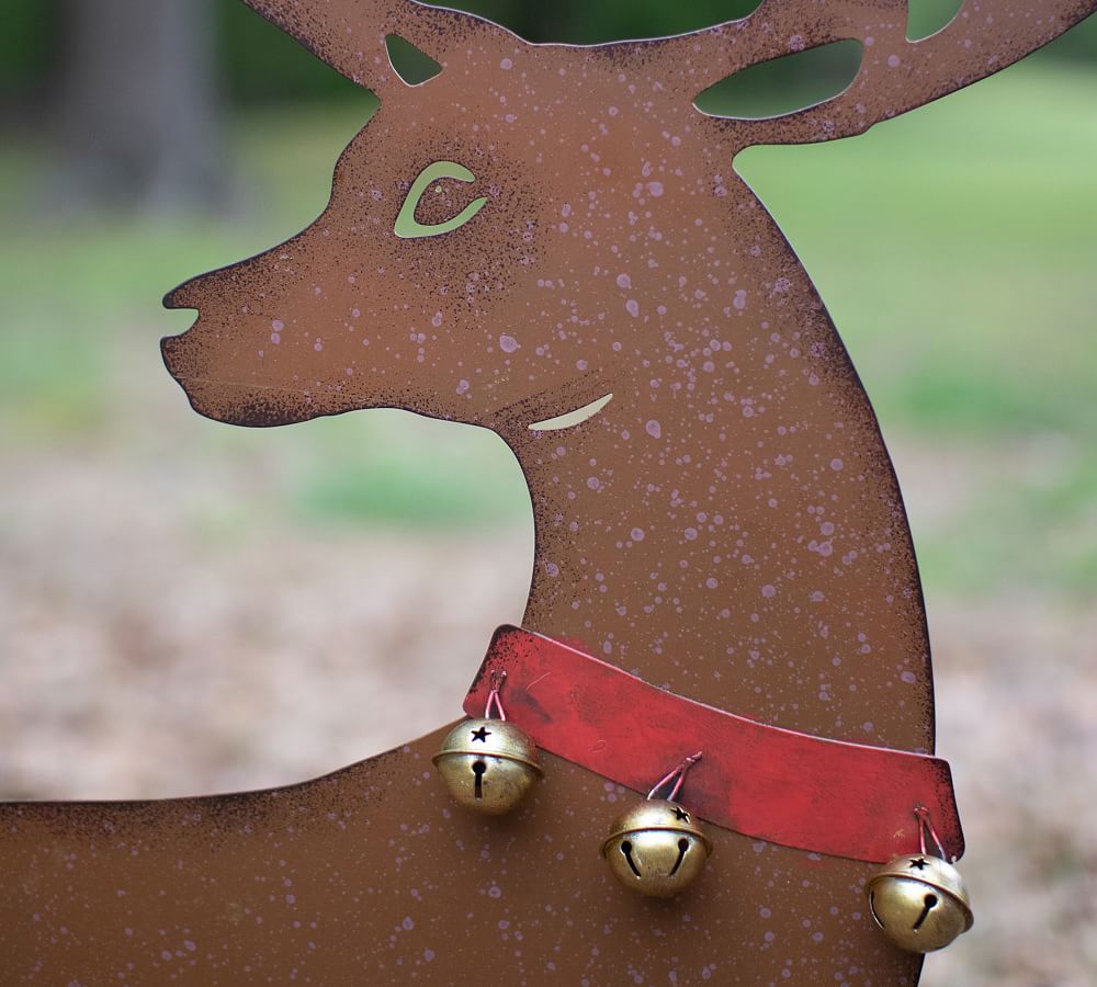Rustic Reindeer Yard Object with Red Birds - Set of 2
