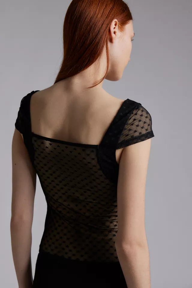 Kimchi Blue Bridgette Heart Dotted Mesh Top