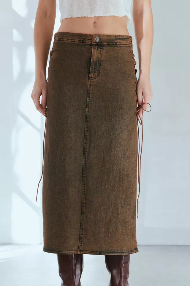 Silence + Noise Calie Lace Up Mid-Rise Denim Midi Skirt