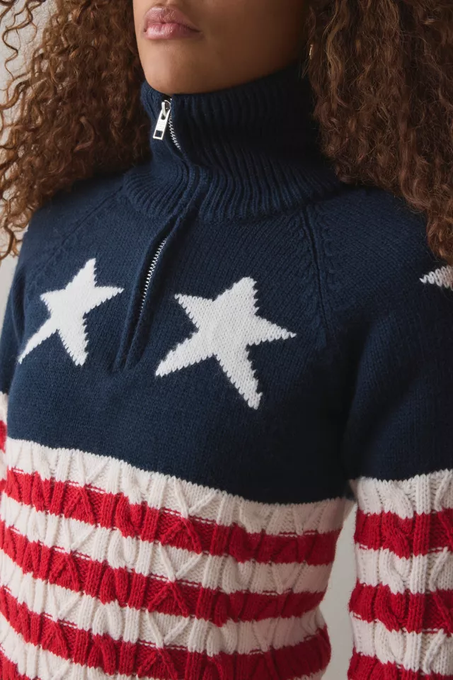 Tommy Jeans Star & Stripe Knit Quarter Zip Pullover Sweater