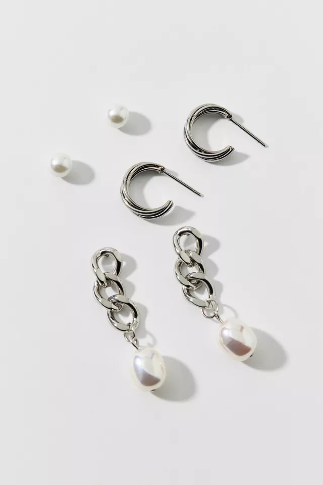 Waterproof Pearl Post & Hoop Earring Set