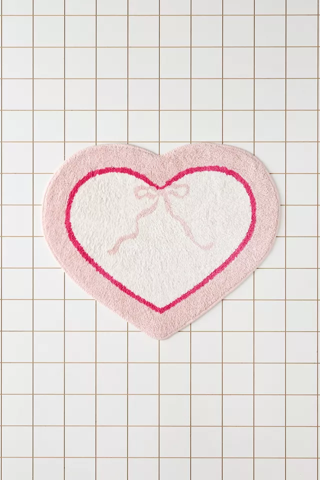 Heart Shape Bow Plush Tufted Bath Mat