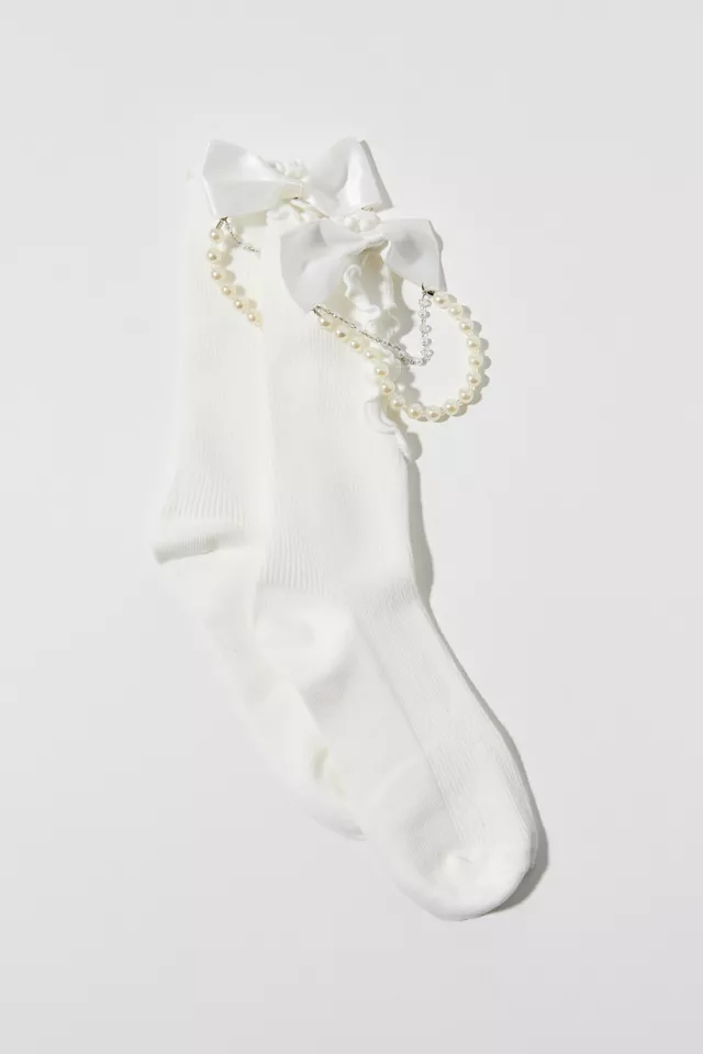 Pearl Chain Cutout Statement Sock