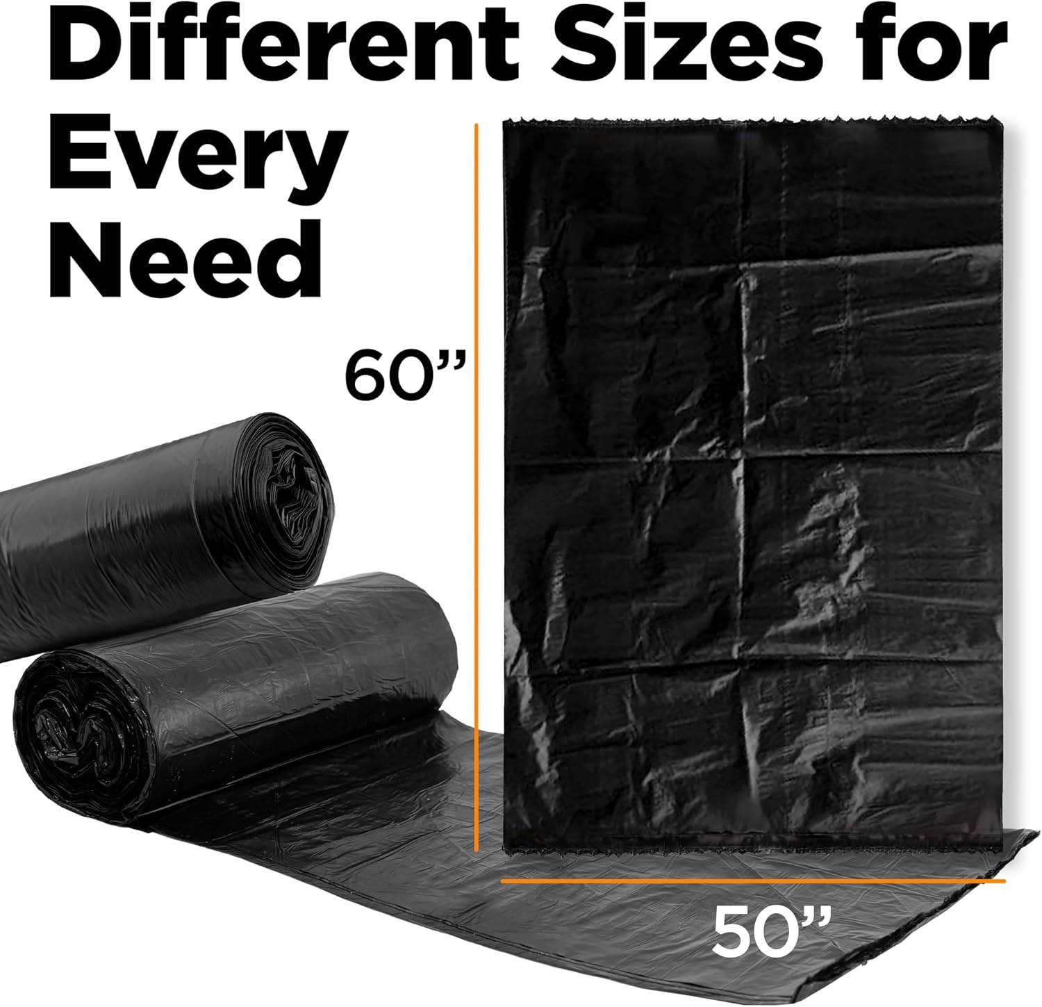 ToughBag 64-65 Gallon Industrial Trash Bags, 50 x 60鈥?Large Black Garbage Bags (50 COUNT) 鈥?60 Gallon Trash Bags, Outdoor Garbage Can Liner for Custodians, Landscapers, Contractors - Made In USA