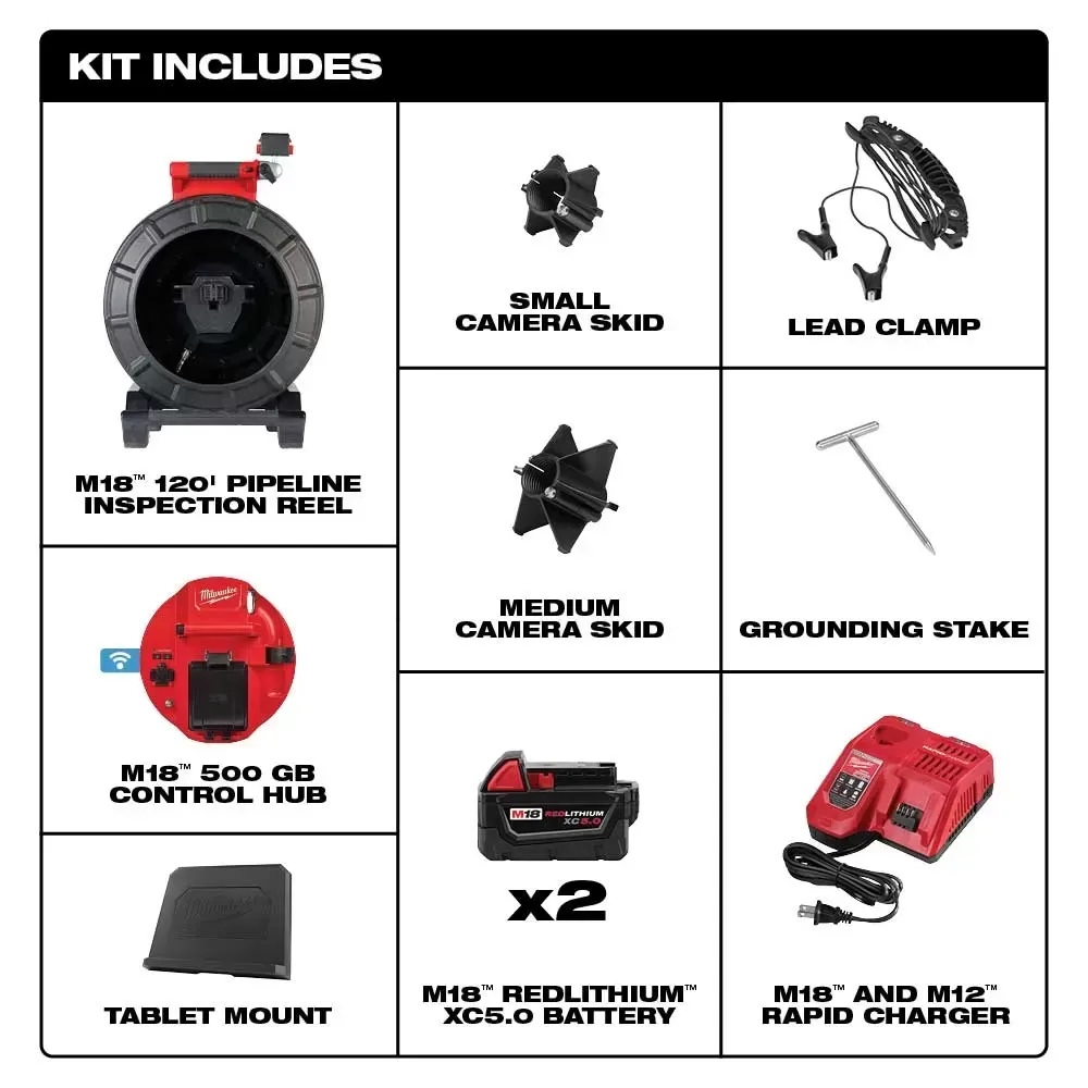 Milwaukee 2973-22 M18 120’ Pipeline Sewer Camera Inspection System Kit
