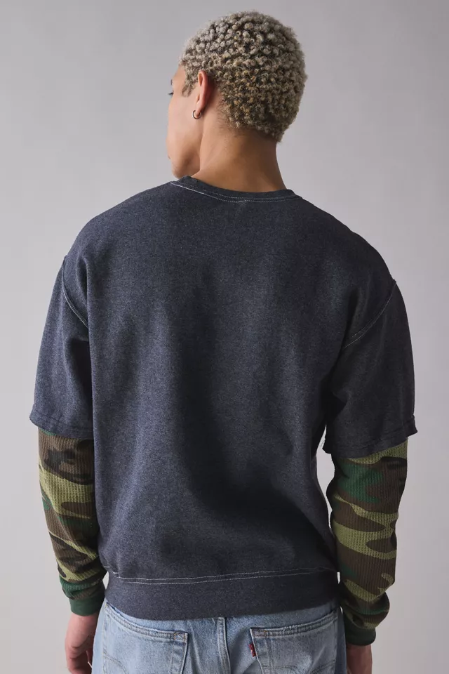 ReMADE By UO Camo Sleeve Cutoff Sweatshirt