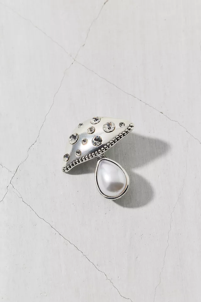 Pearl And Rhinestone Mushroom Brooch