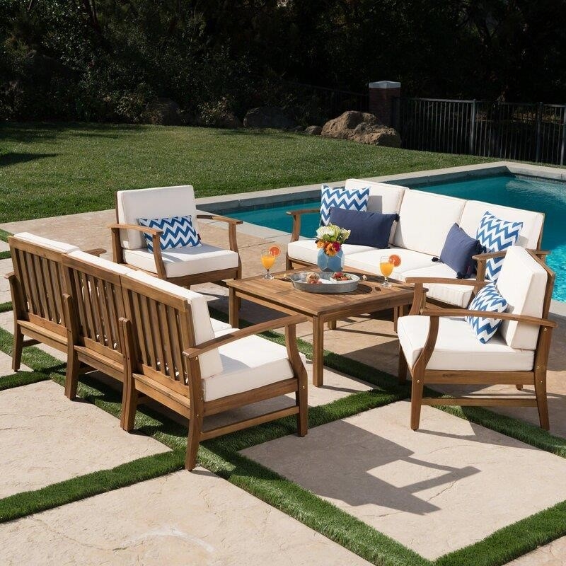 Jamila Solid Wood 8 - Person Seating Group with Cushions